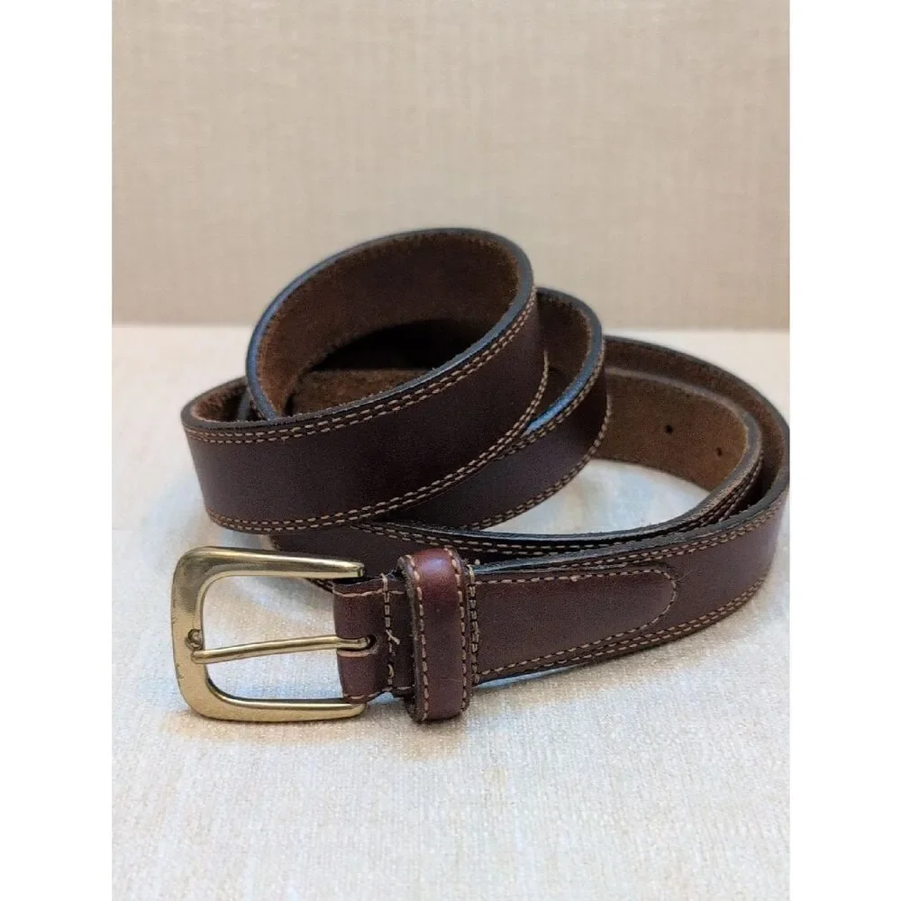 Men's Brown Leather Belt with Solid Brass Buckle Size 52 Made In USA